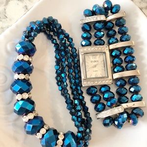 Blue Crystal Beaded Bracelet & Matching Watch